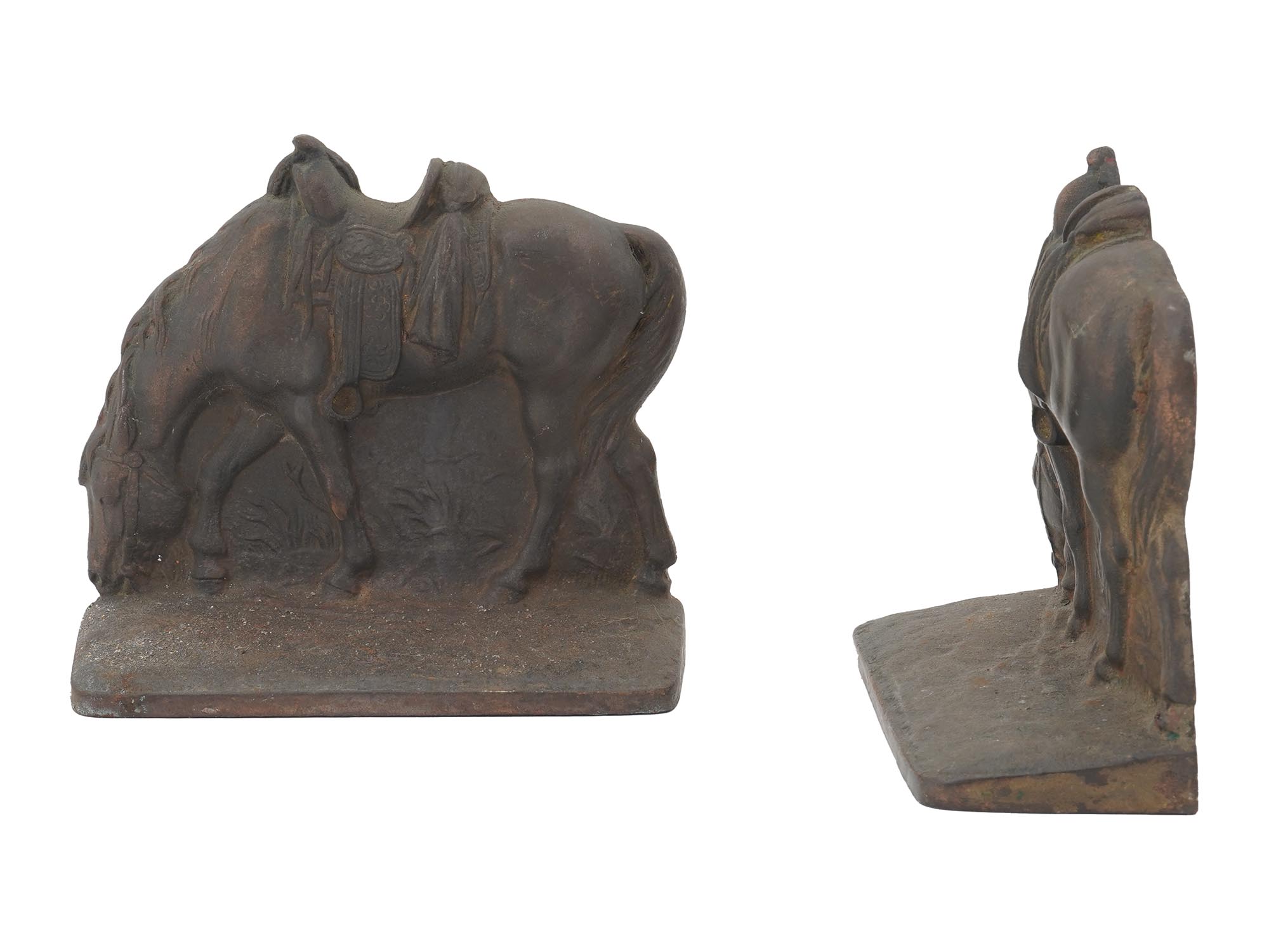 ANTIQUE AMERICAN IRON BRONZED HORSE BOOKENDS PIC-1